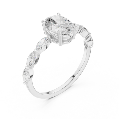 Oval Cut Engagement Ring with Marquise Diamond Band