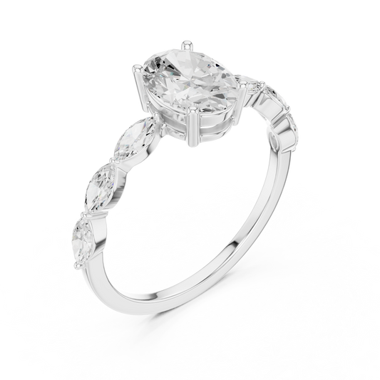 Oval Cut Engagement Ring with Marquise Diamond Band