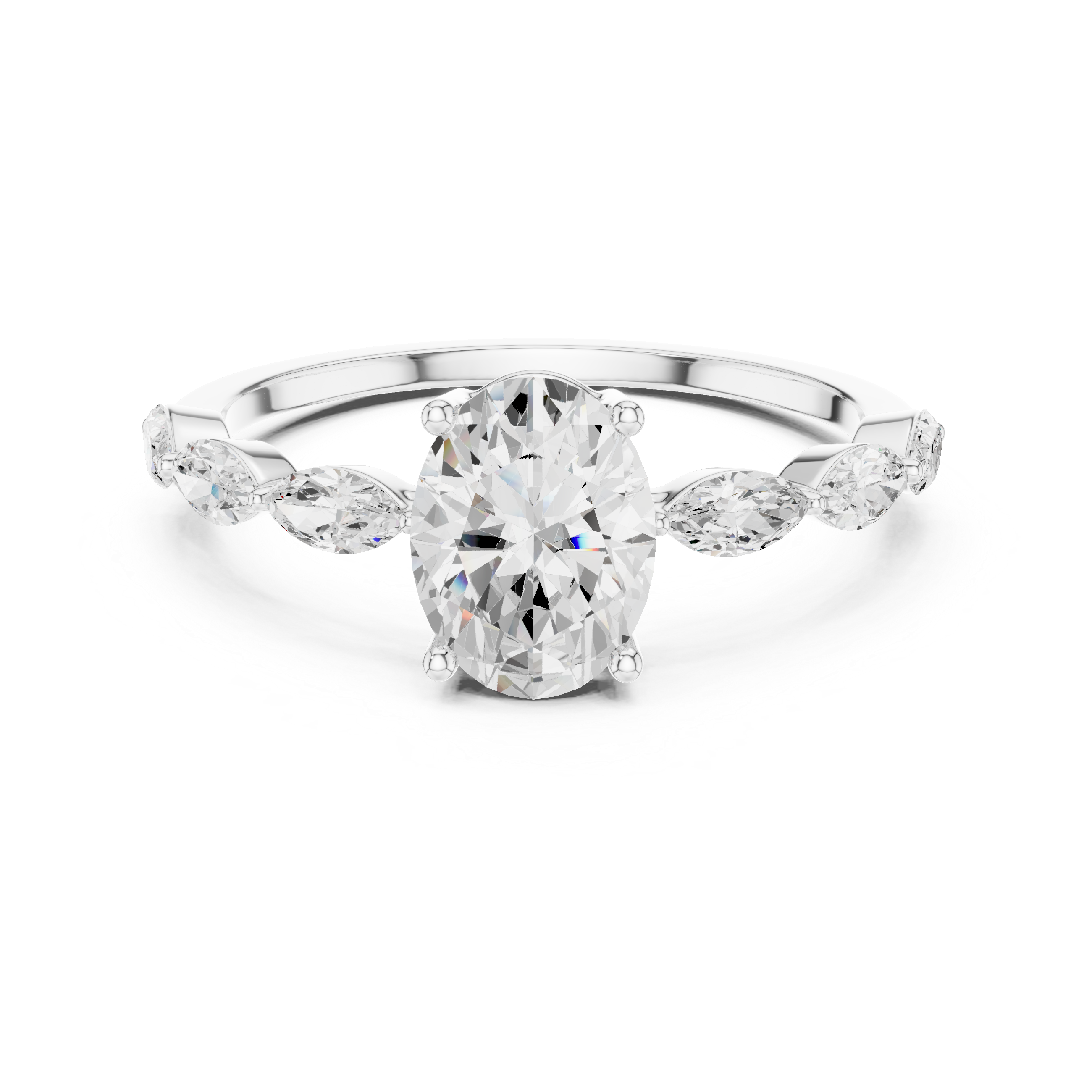 Oval Cut Engagement Ring with Marquise Diamond Band