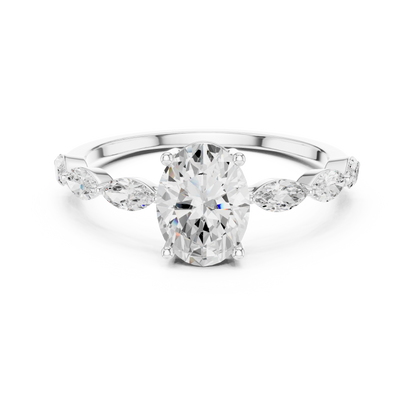 Oval Cut Engagement Ring with Marquise Diamond Band