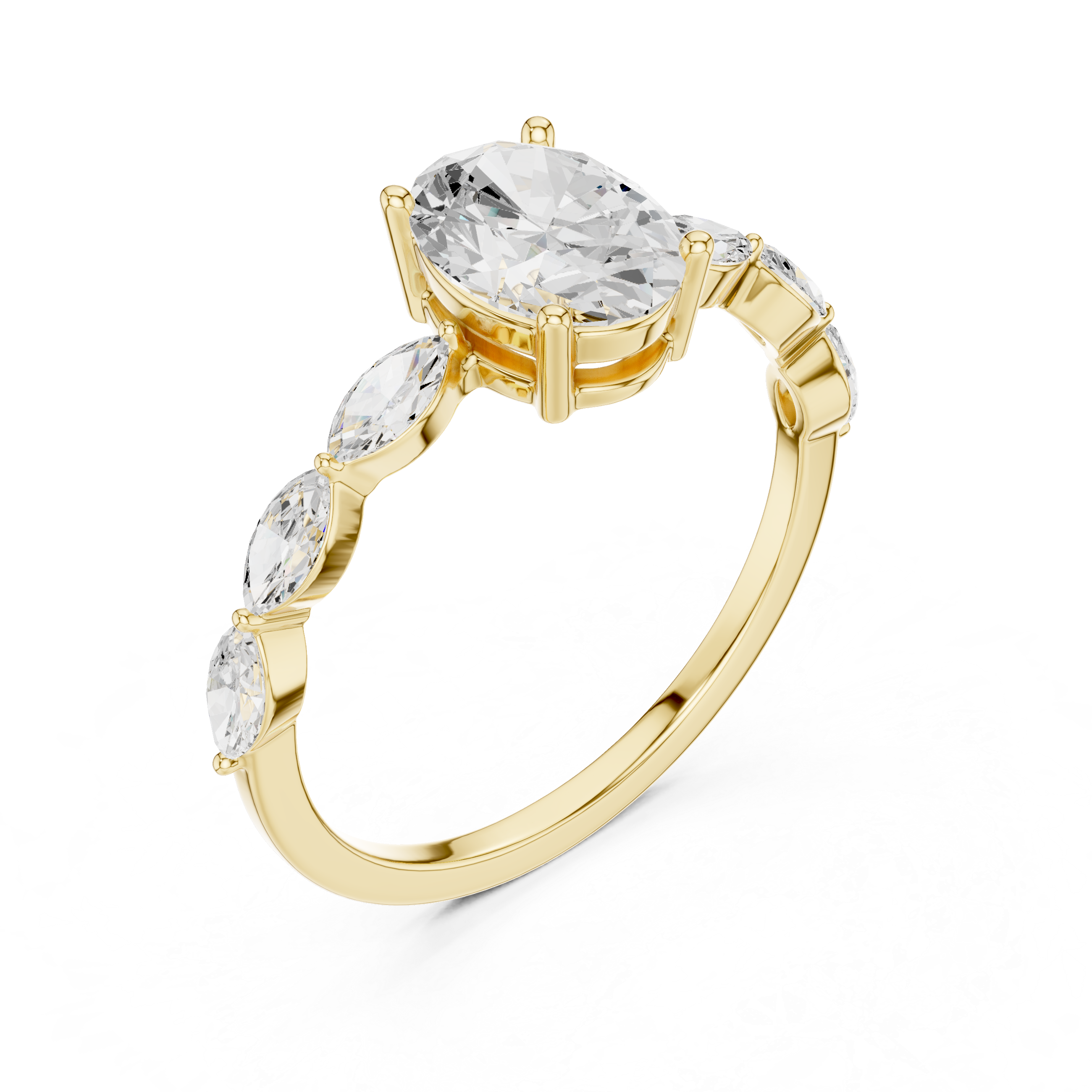 Oval Cut Engagement Ring with Marquise Diamond Band