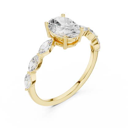 Oval Cut Engagement Ring with Marquise Diamond Band