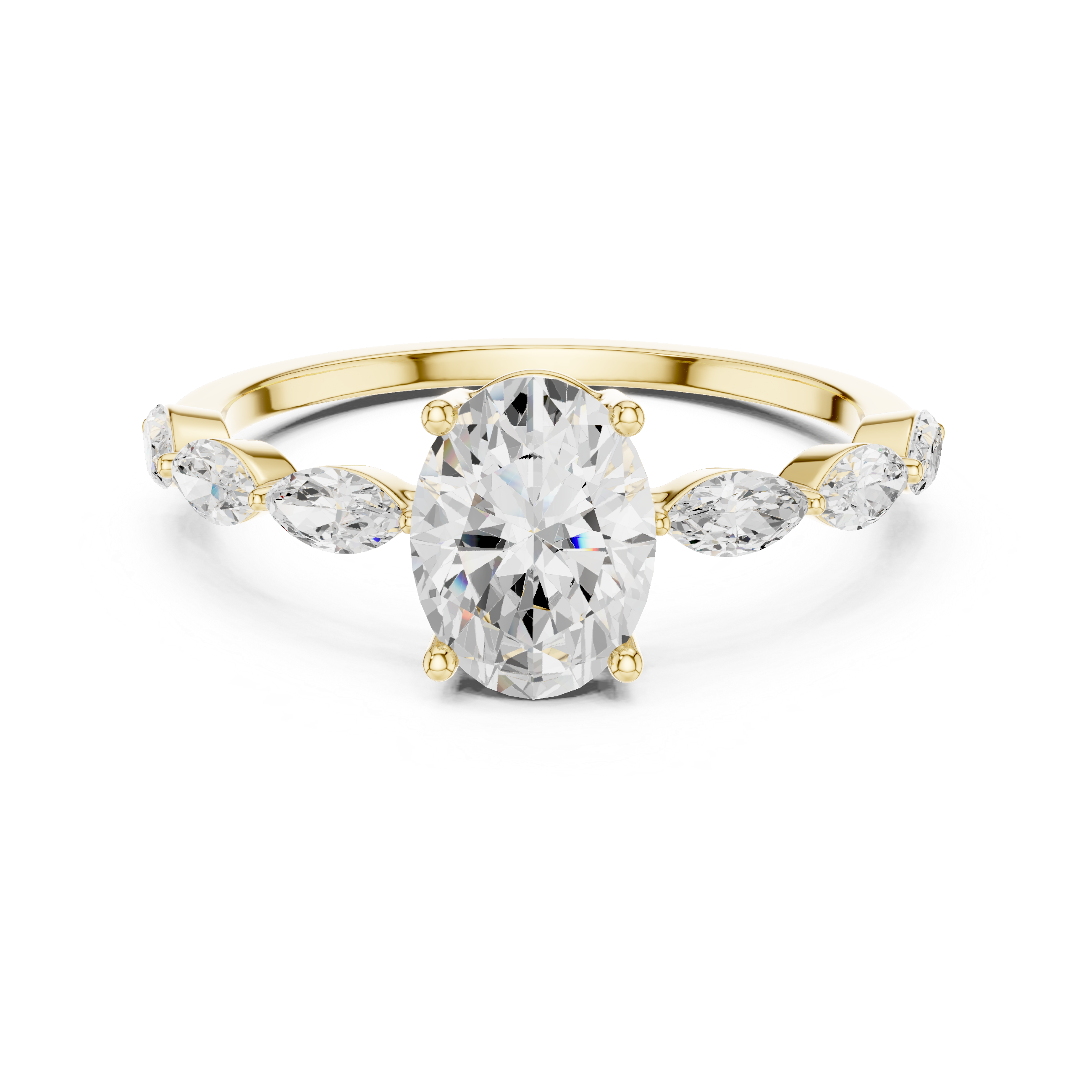 Oval Cut Engagement Ring with Marquise Diamond Band