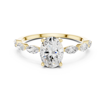 Oval Cut Engagement Ring with Marquise Diamond Band