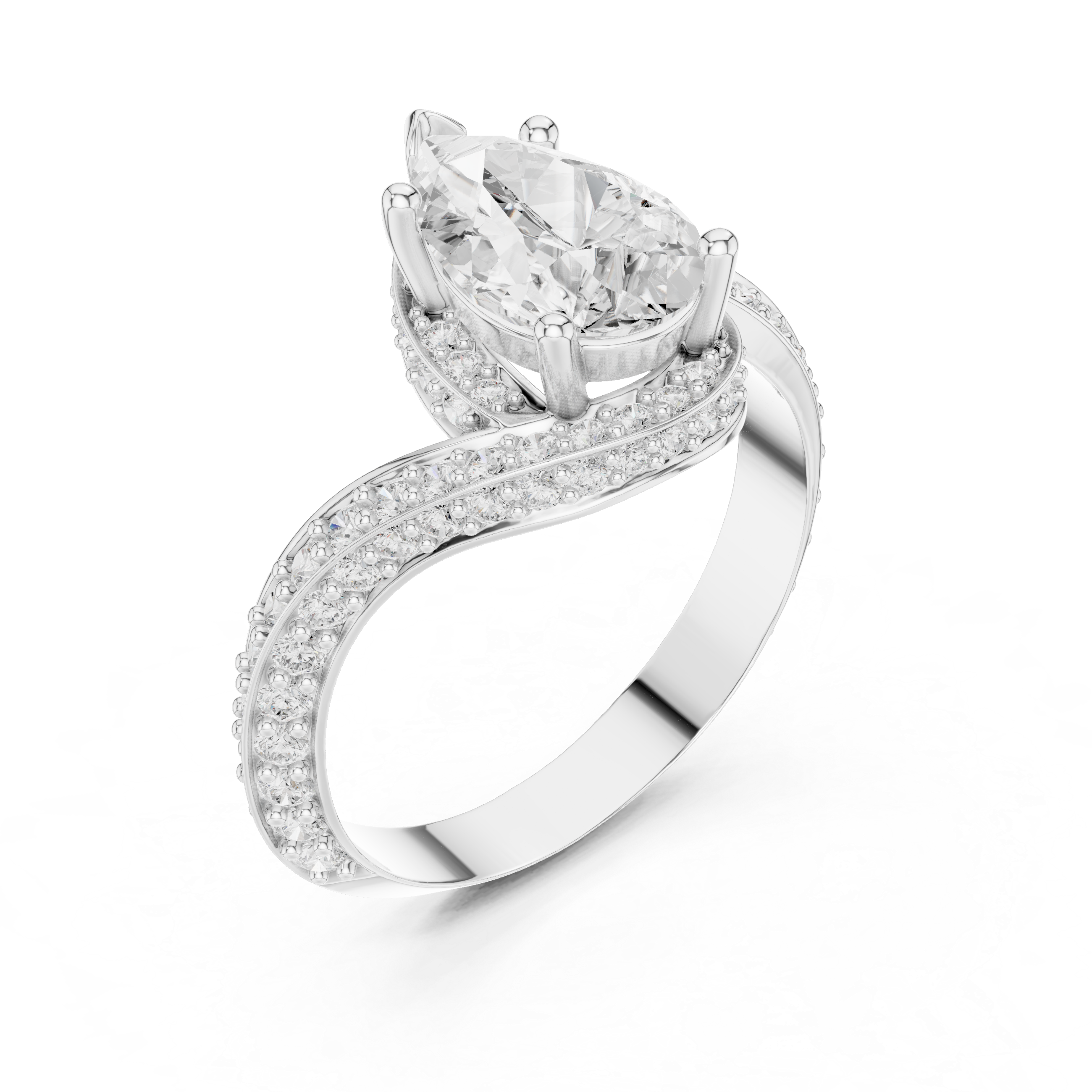 Pear Cut Crossover Halo Ring