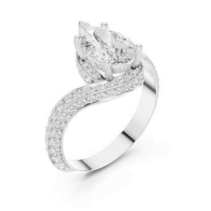 Pear Cut Crossover Halo Ring