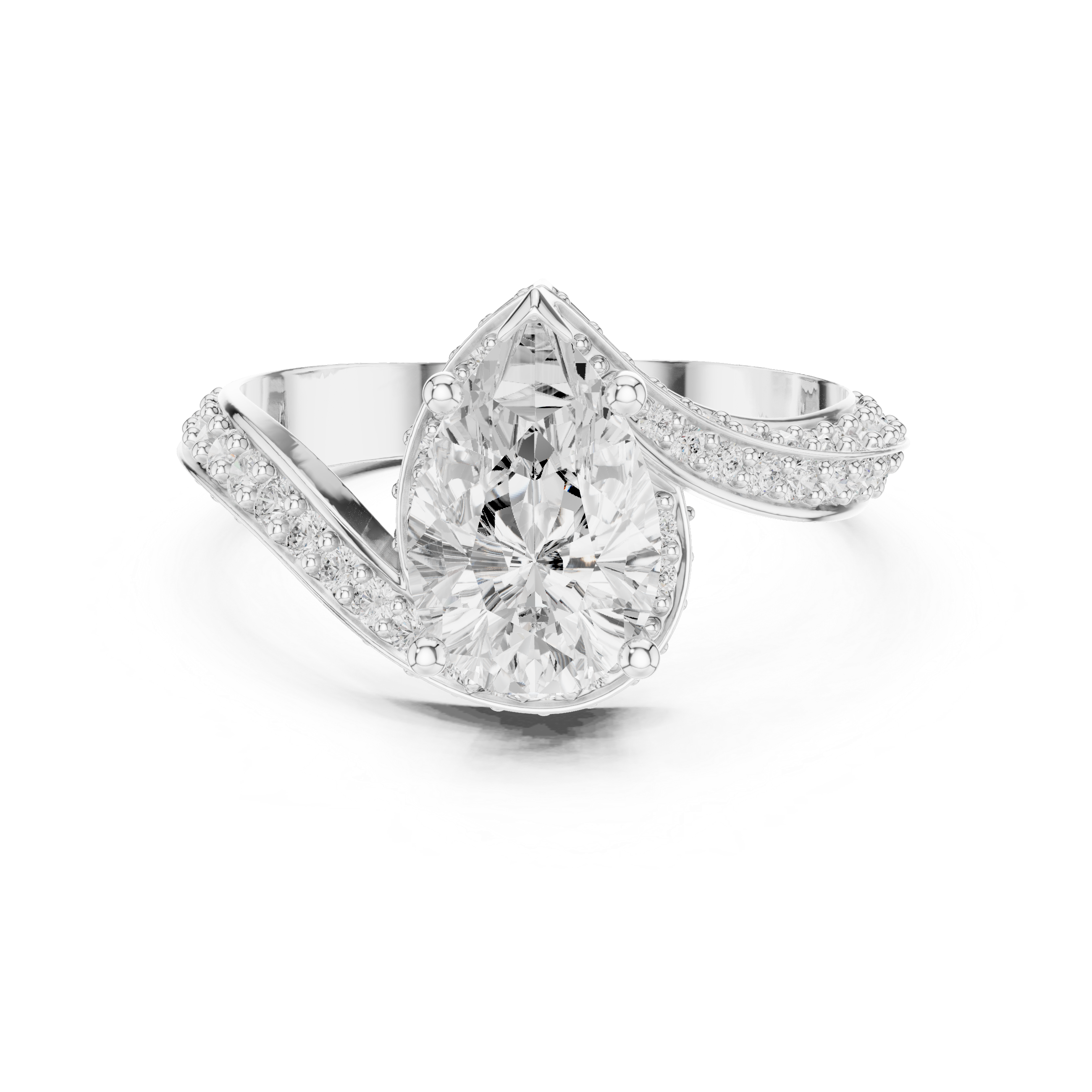 Pear Cut Crossover Halo Ring