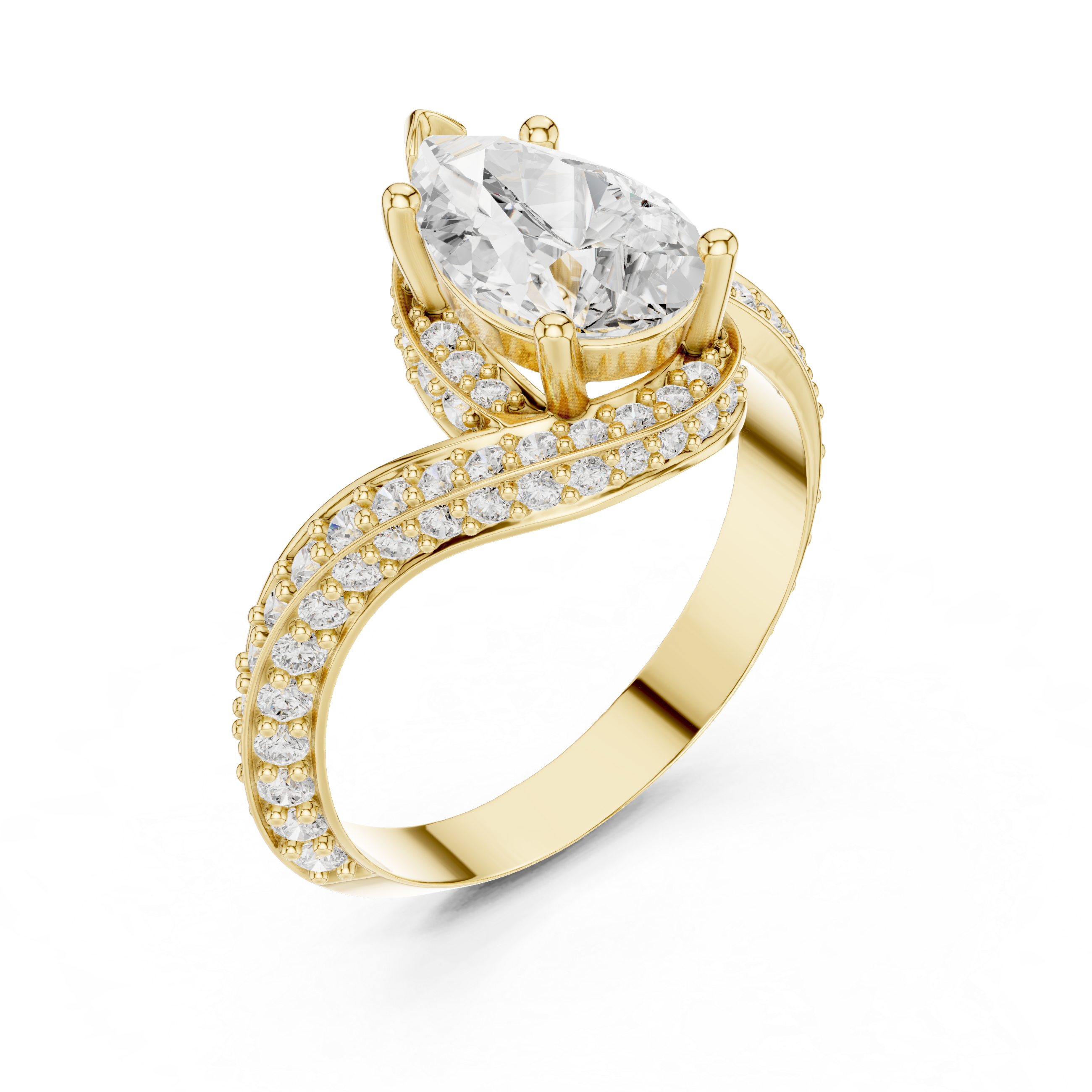 Pear Cut Crossover Halo Ring