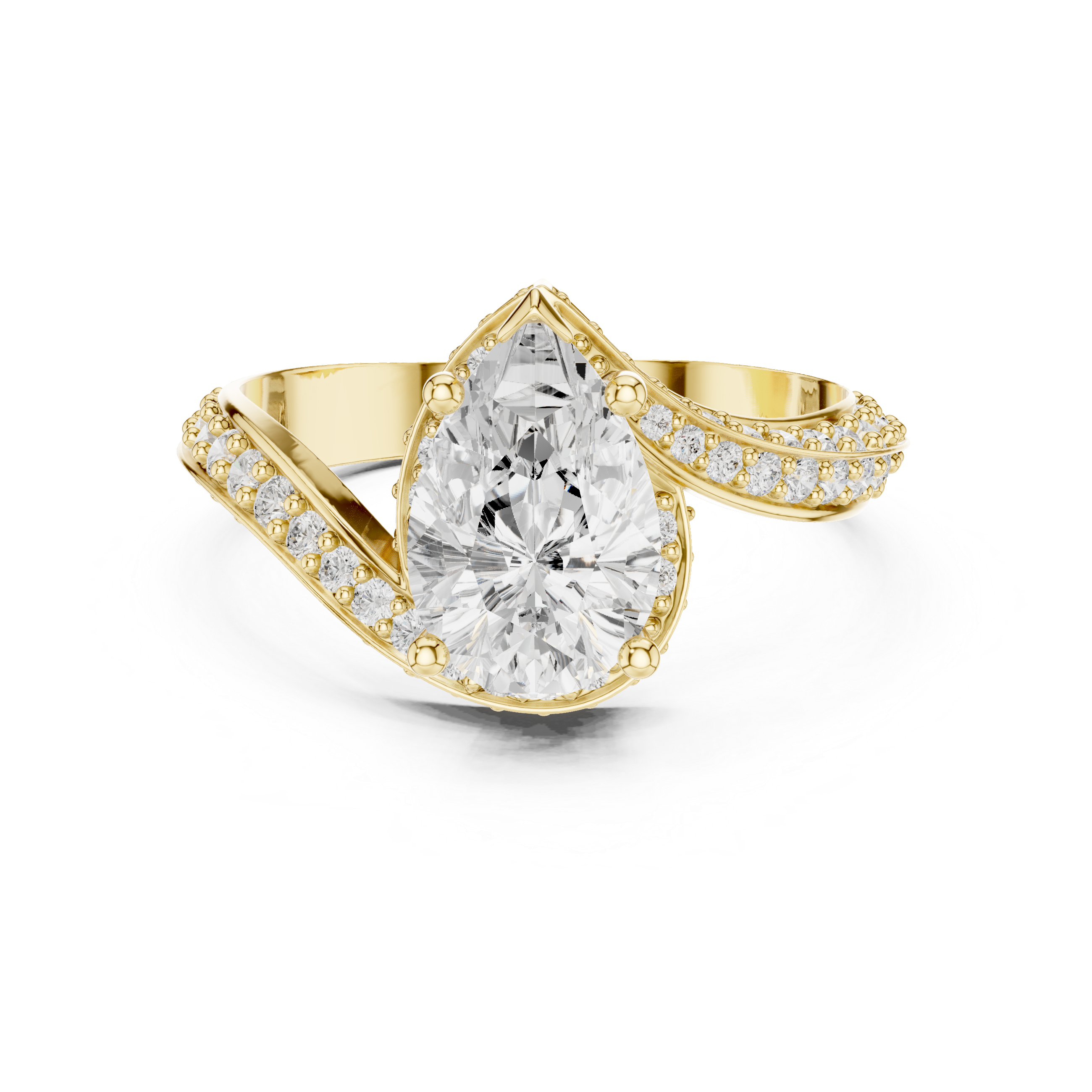 Pear Cut Crossover Halo Ring