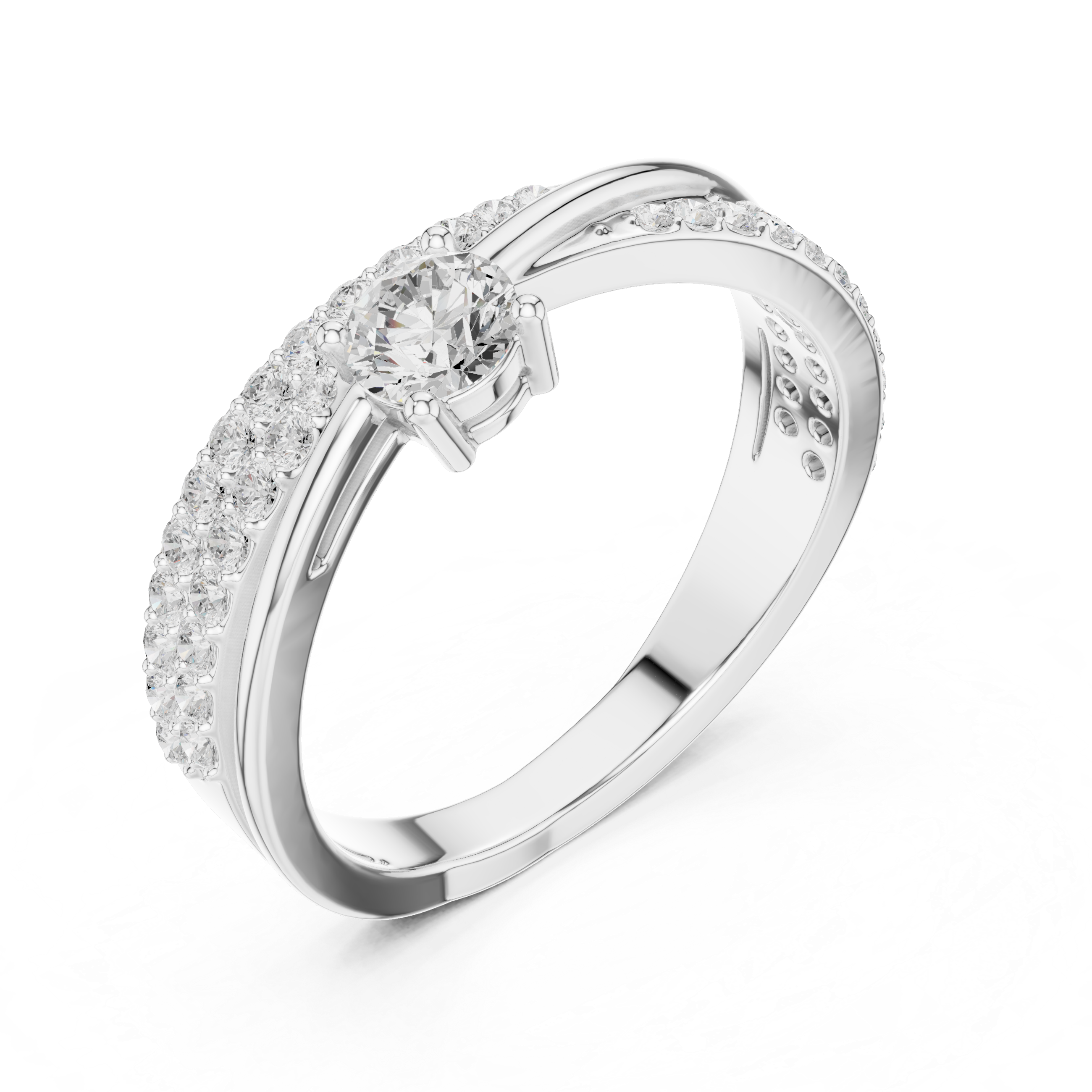 Round Brilliant Twisted Cross Over Solitaire Ring