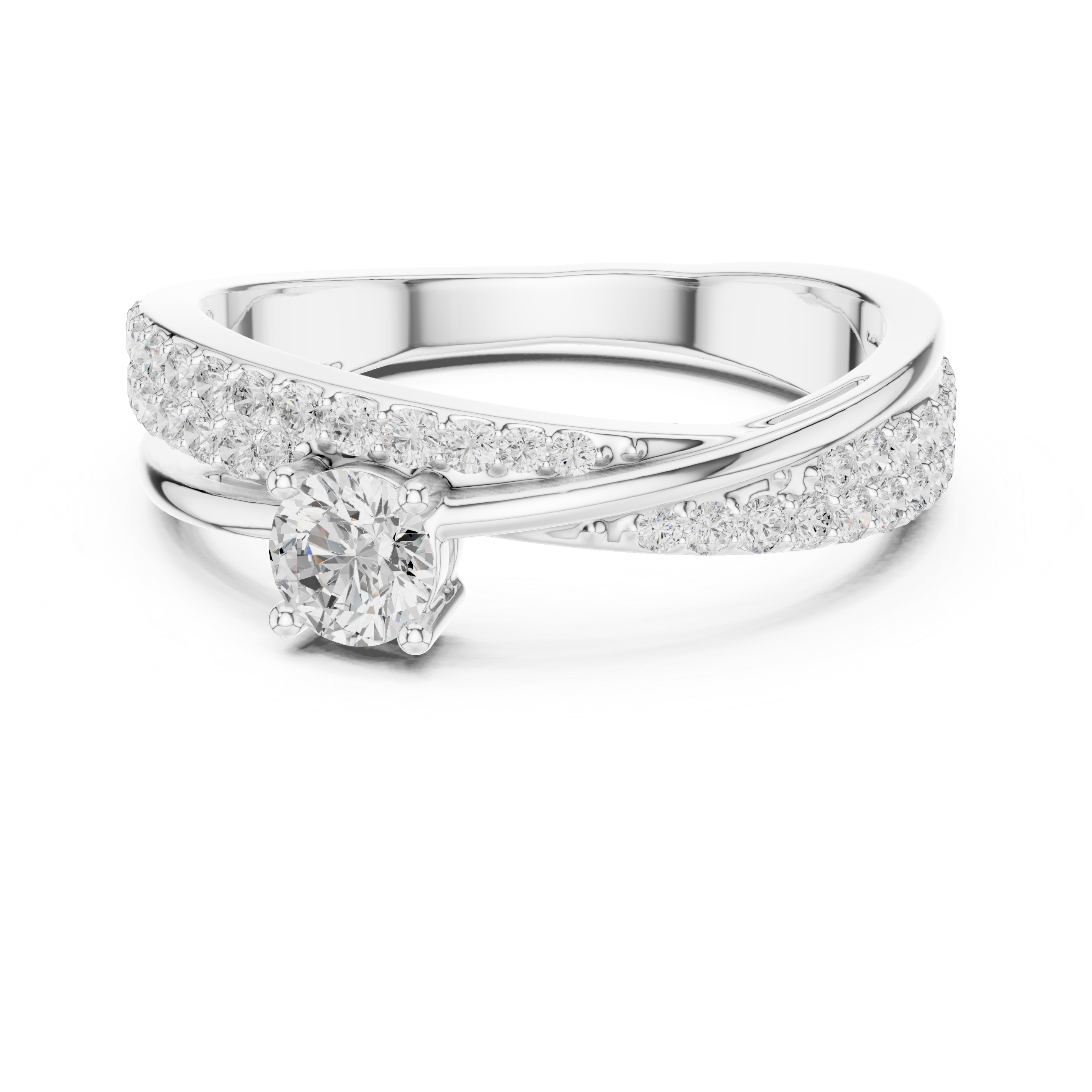 Round Brilliant Twisted Cross Over Solitaire Ring
