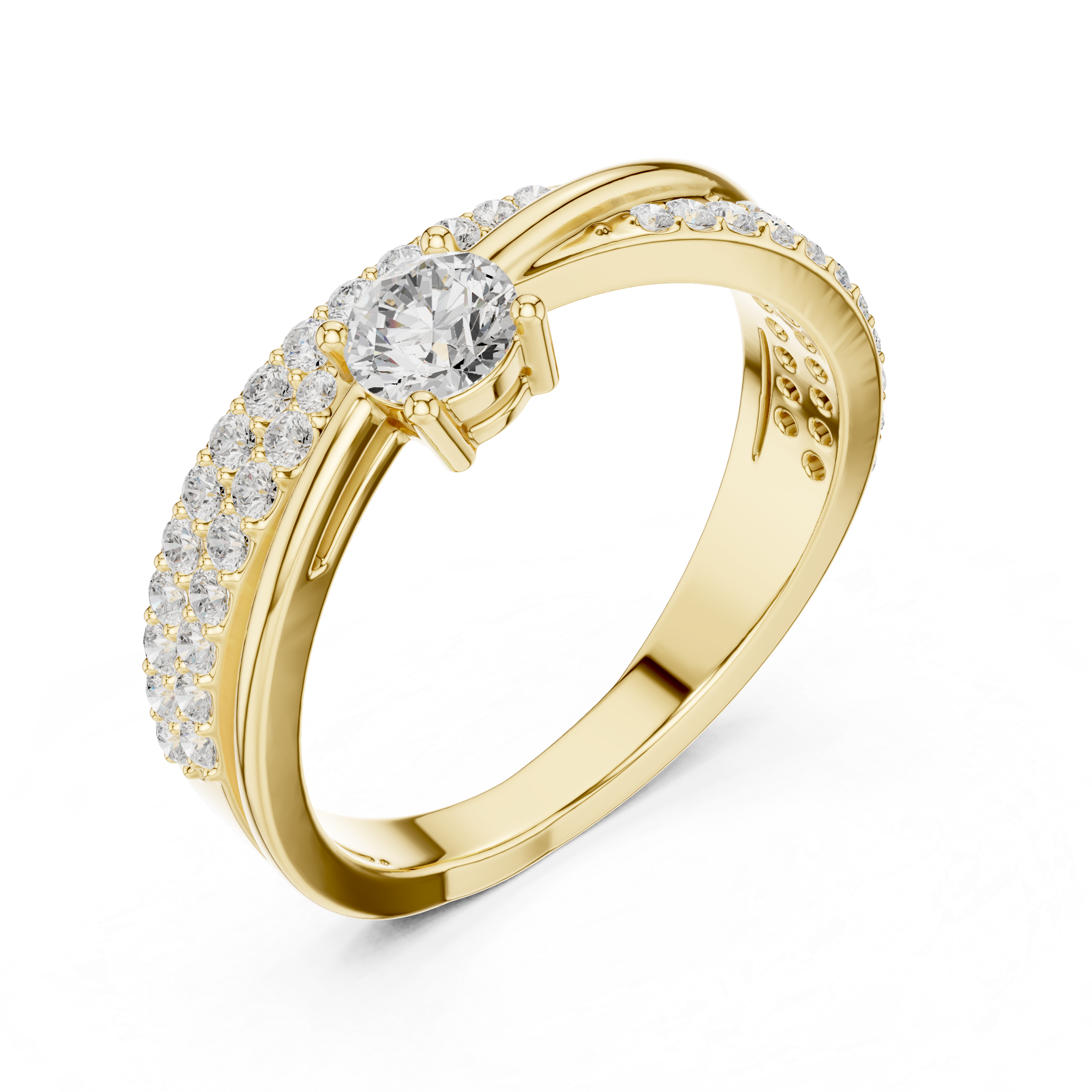 Round Brilliant Twisted Cross Over Solitaire Ring