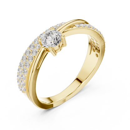 Round Brilliant Twisted Cross Over Solitaire Ring
