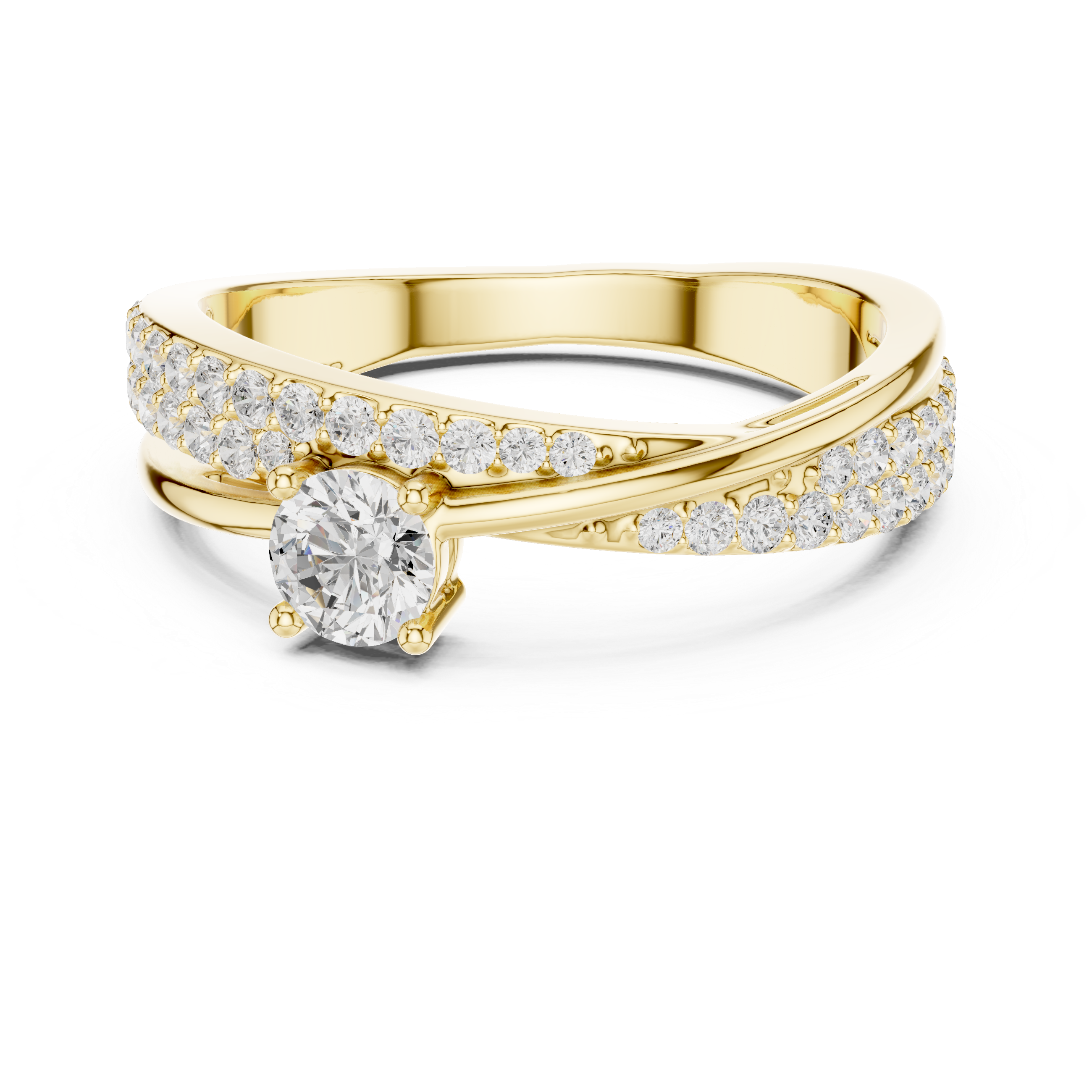 Round Brilliant Twisted Cross Over Solitaire Ring