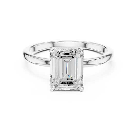 Sophisticated Step Cut Emerald Solitaire Ring