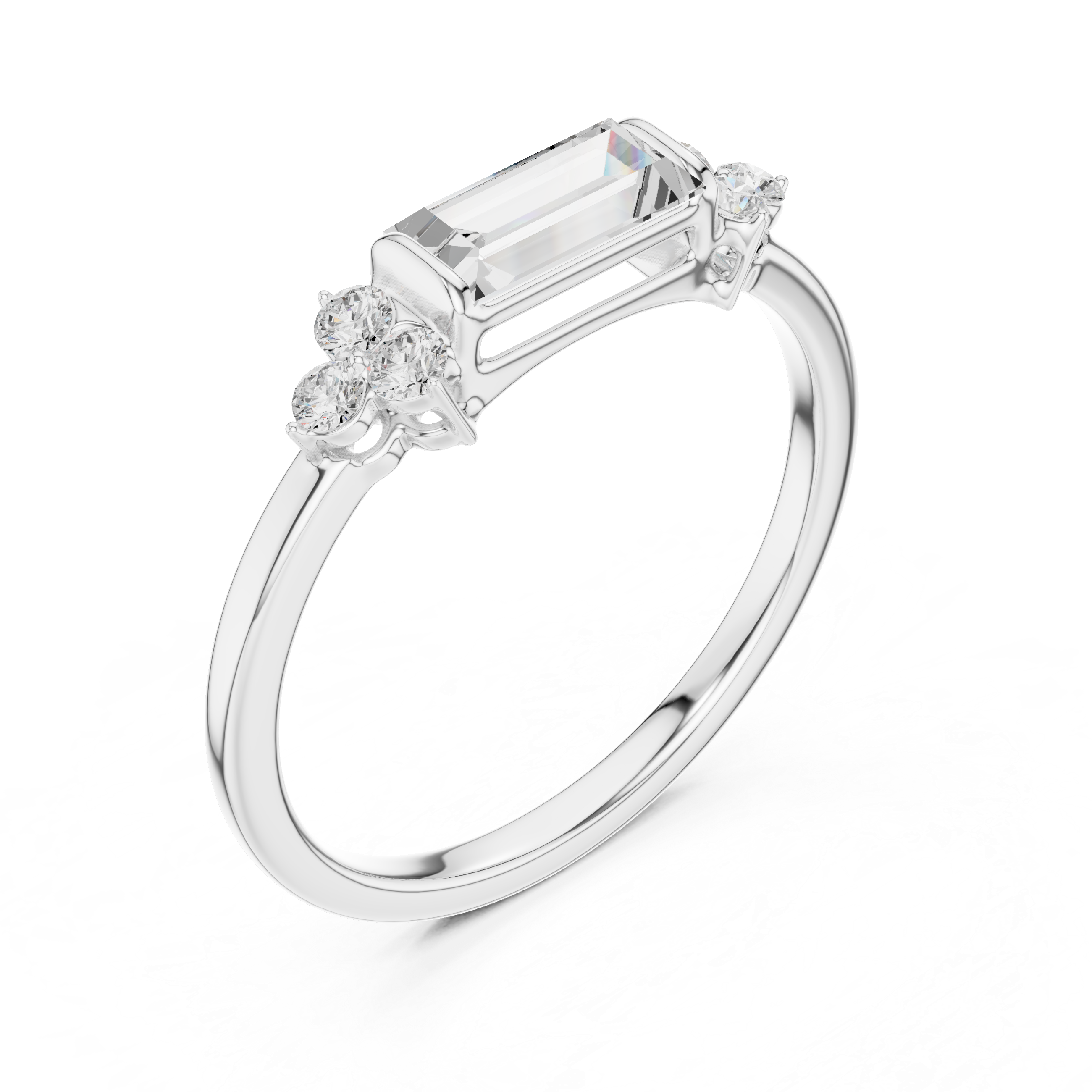 Baguette Cut Ring with Cluster Accents