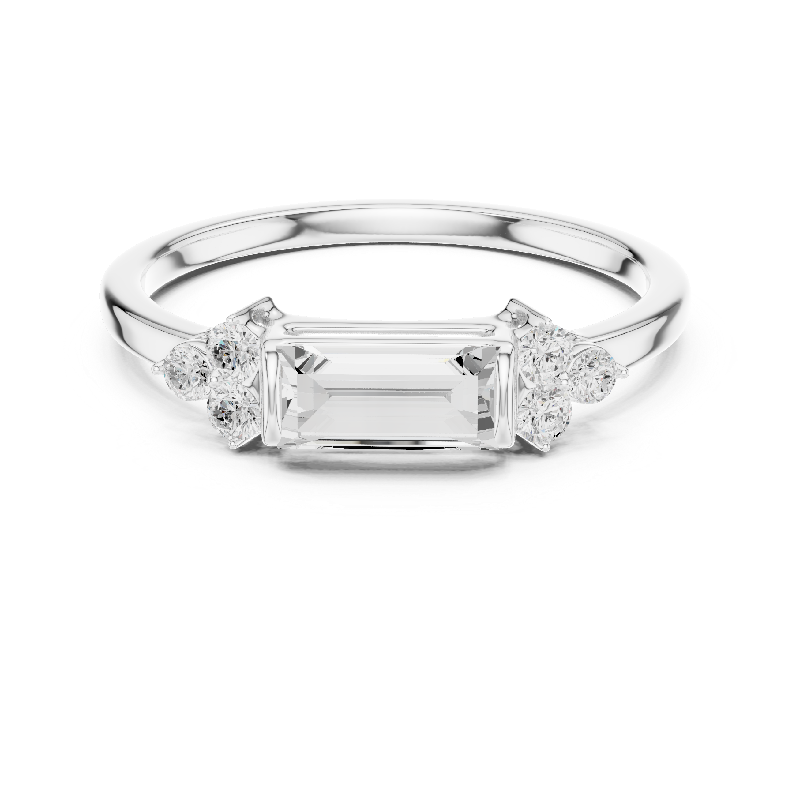 Baguette Cut Ring with Cluster Accents
