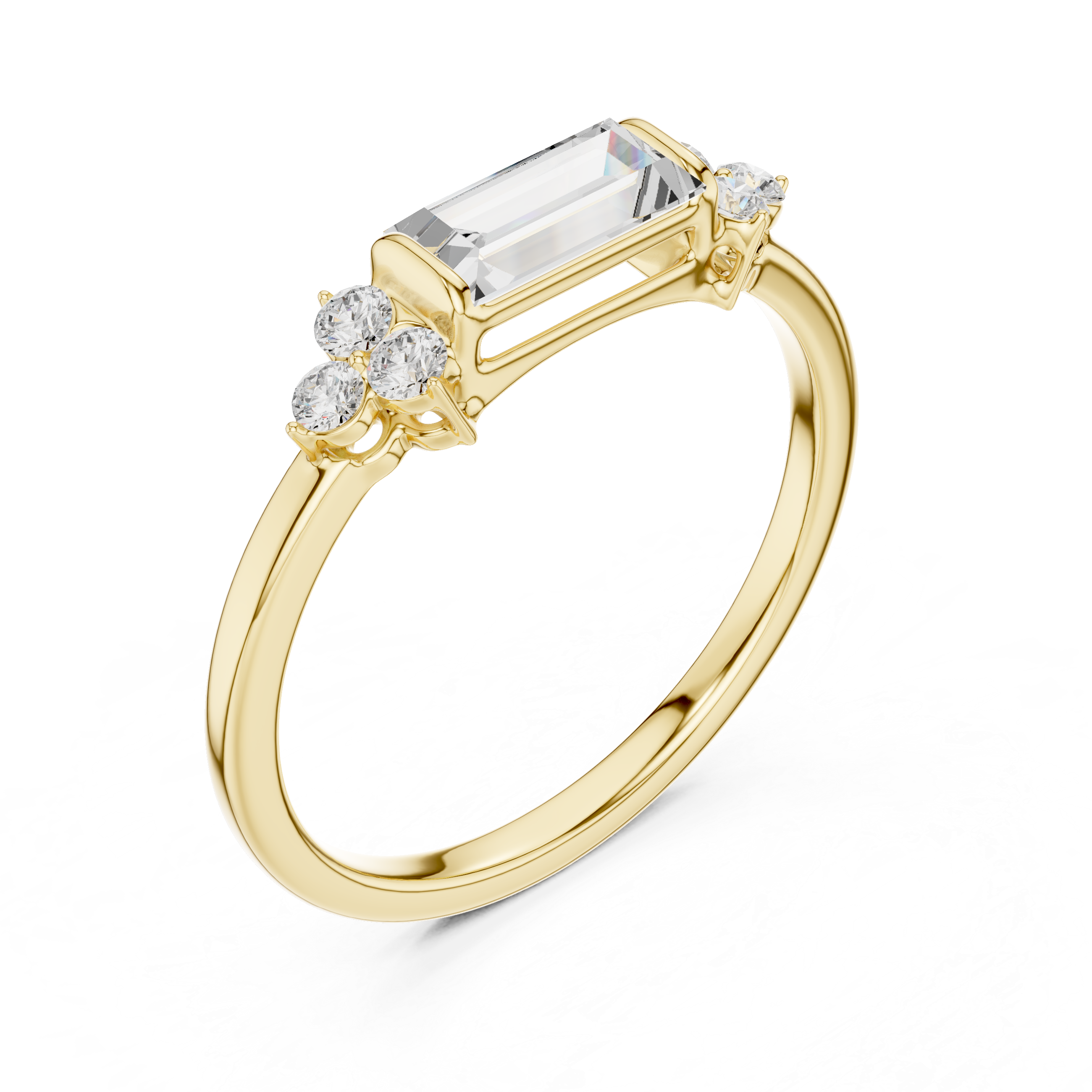 Baguette Cut Ring with Cluster Accents