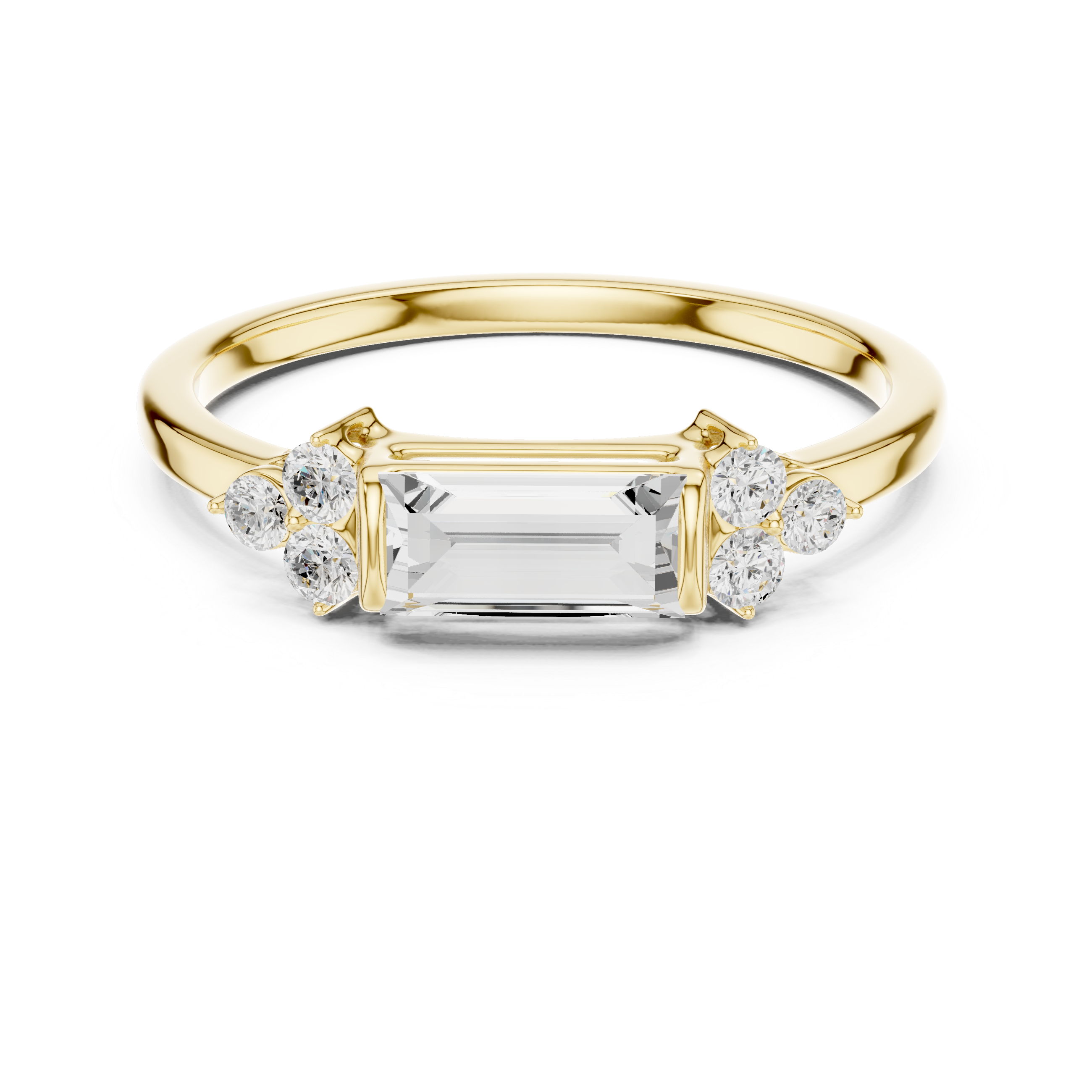 Baguette Cut Ring with Cluster Accents