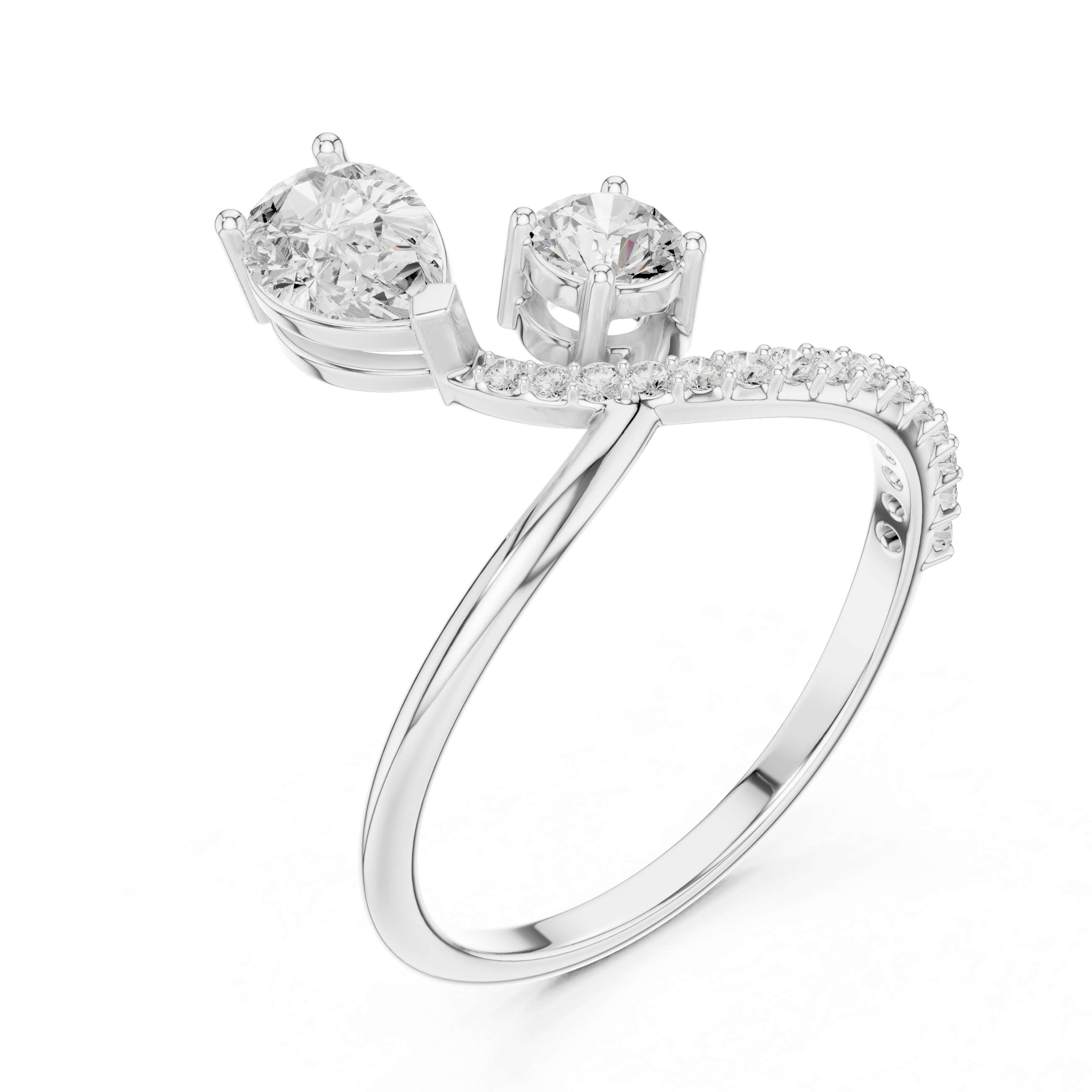 Pear & Round Cut Bypass Double Ring