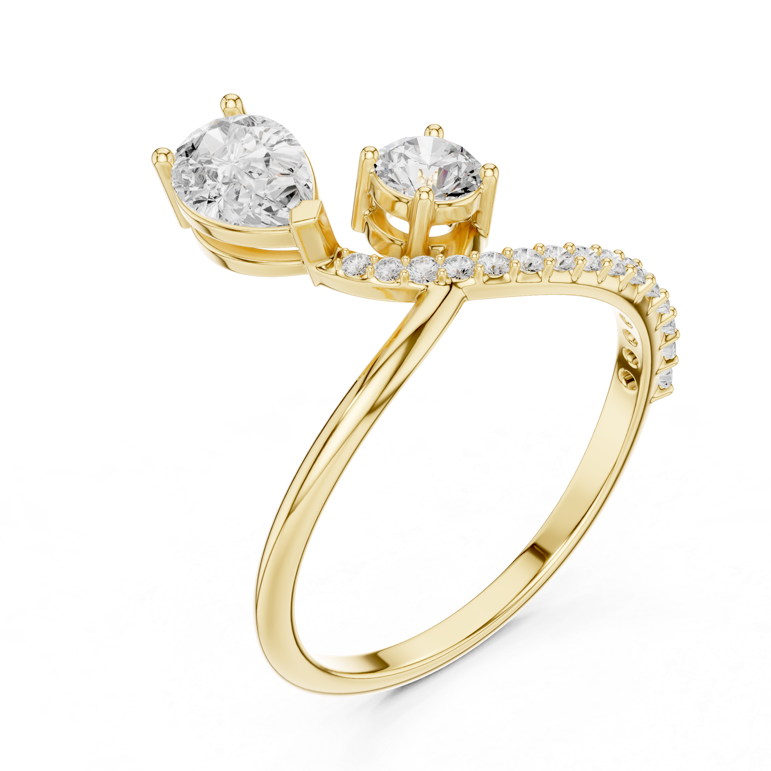 Pear & Round Cut Bypass Double Ring