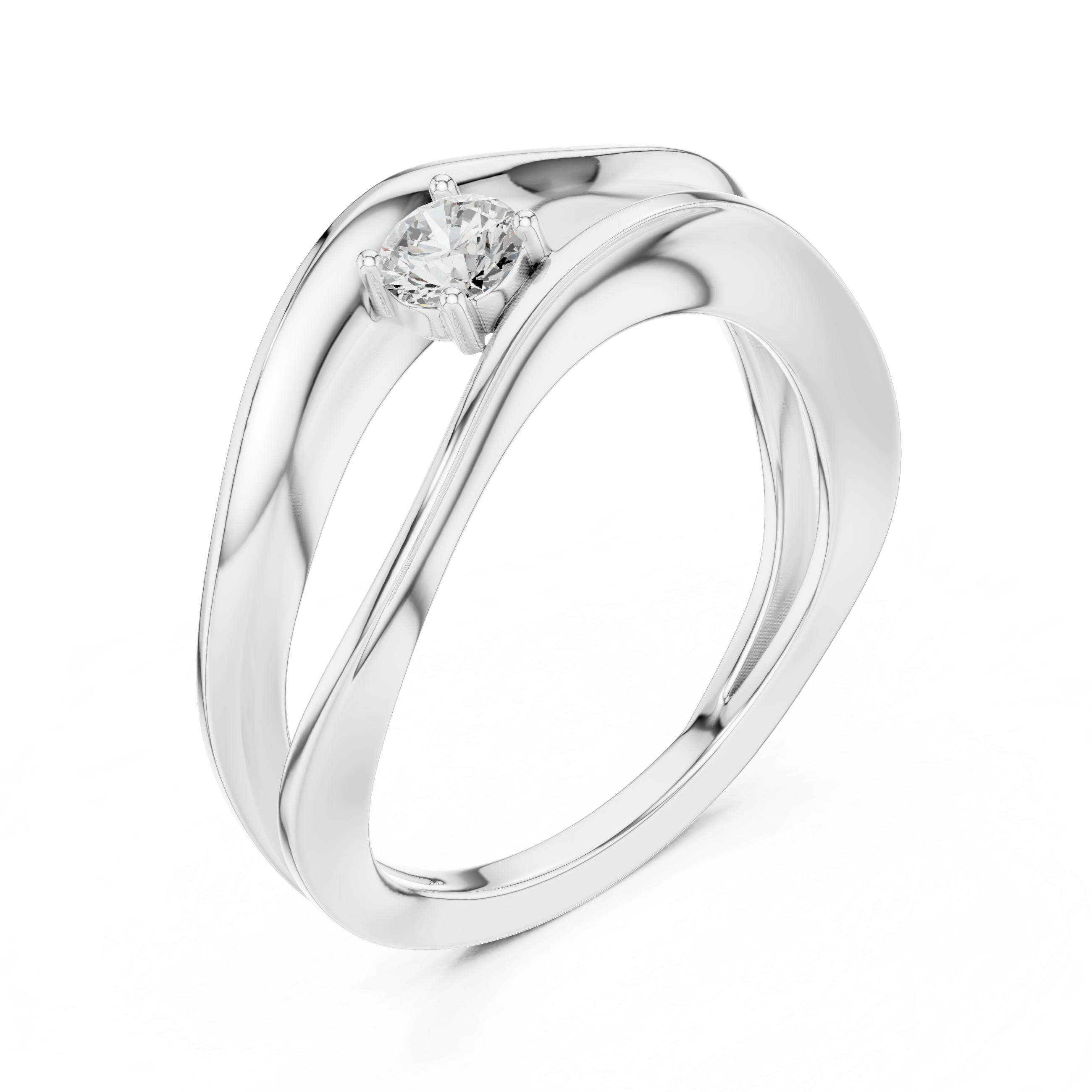 Wave Round Cut Bypass Solitaire Ring