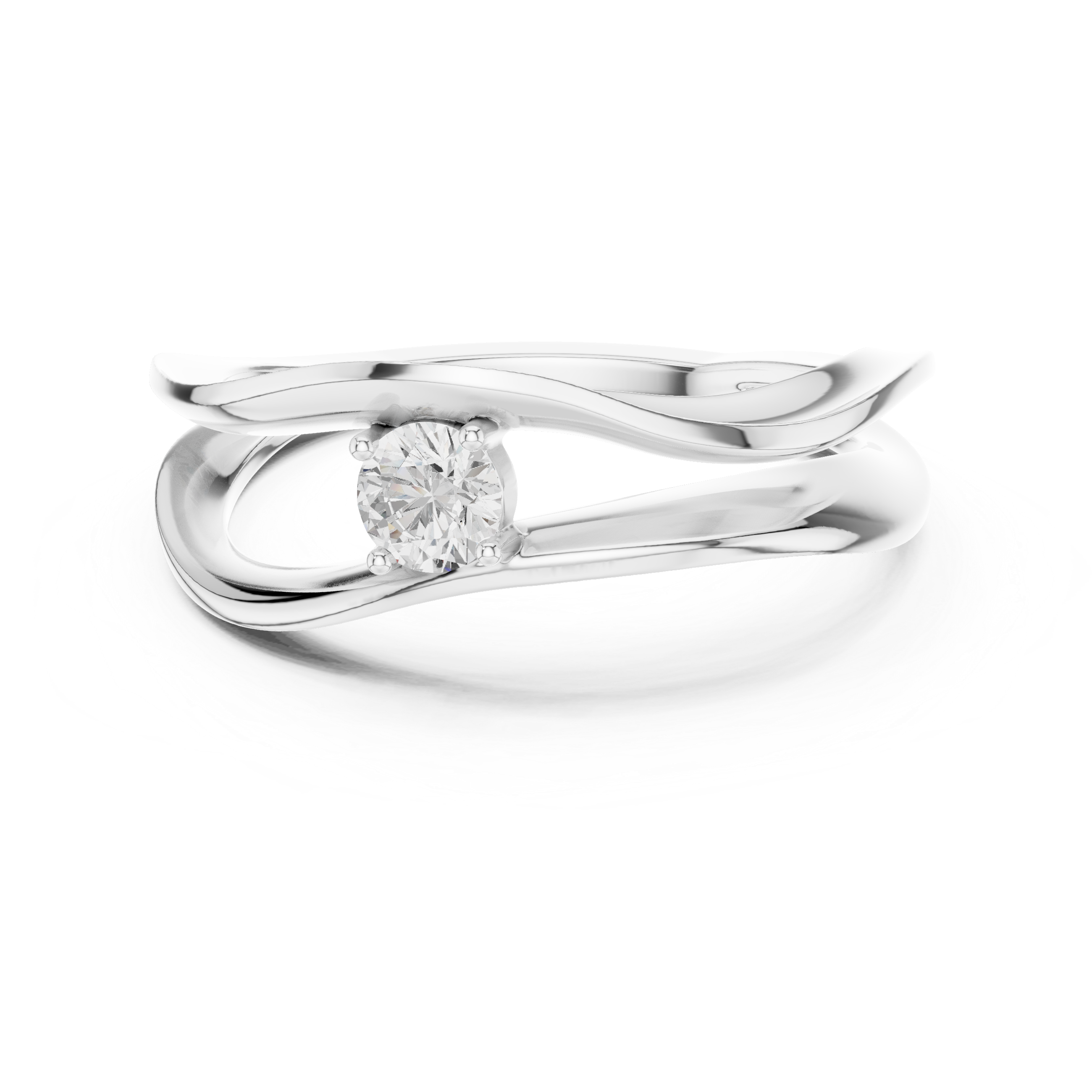 Wave Round Cut Bypass Solitaire Ring