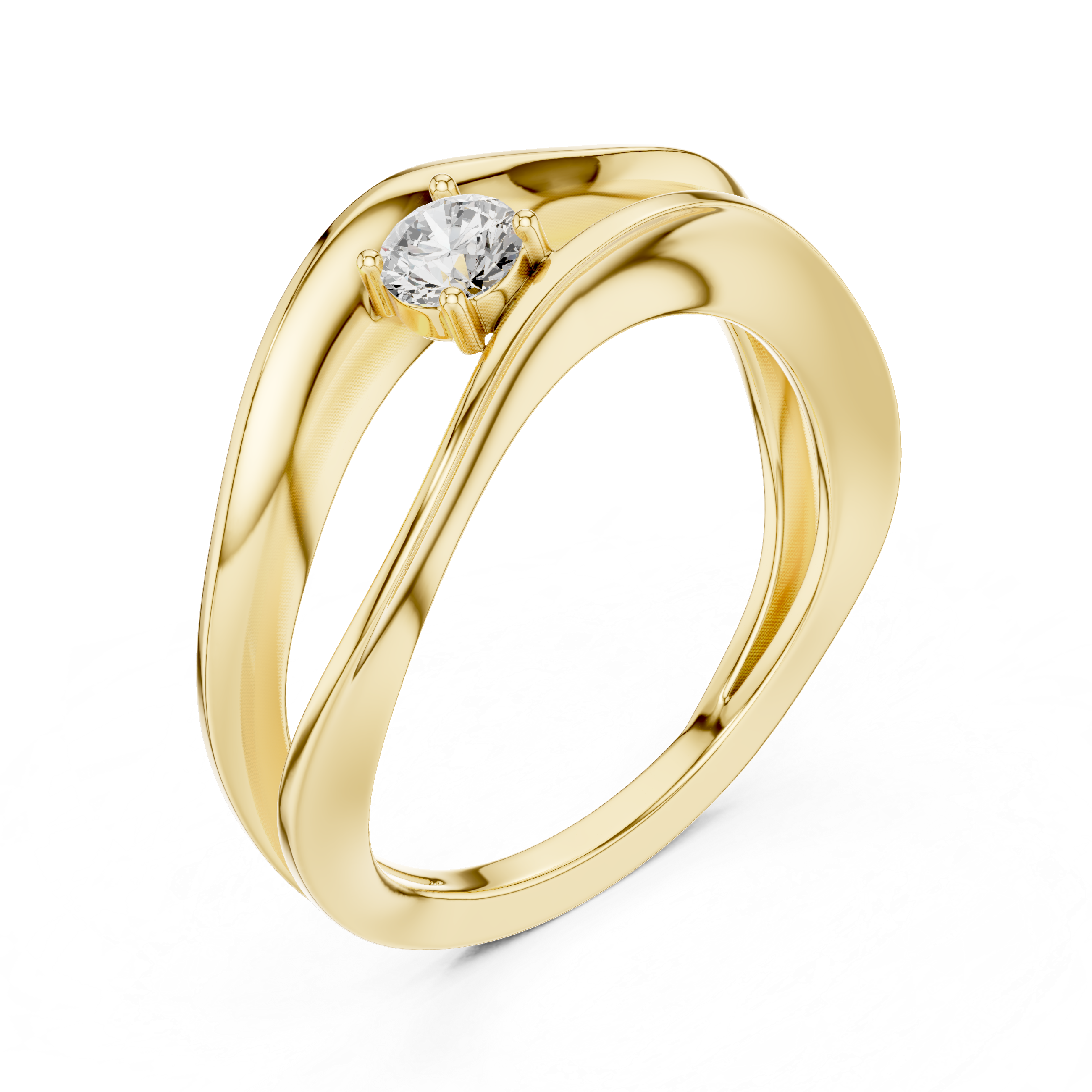 Wave Round Cut Bypass Solitaire Ring