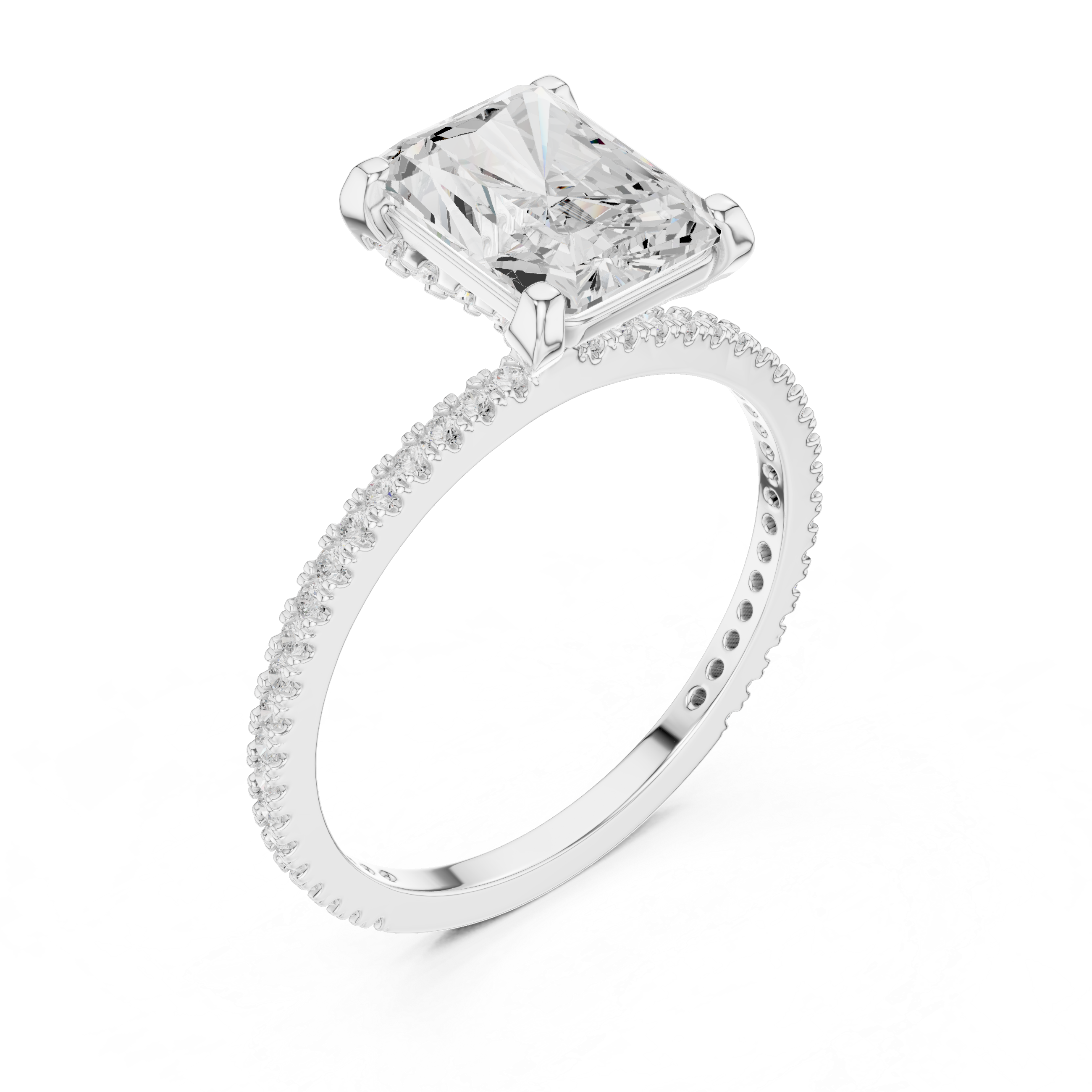 Radiant Cut Solitaire Engagement Ring with Pavé Band