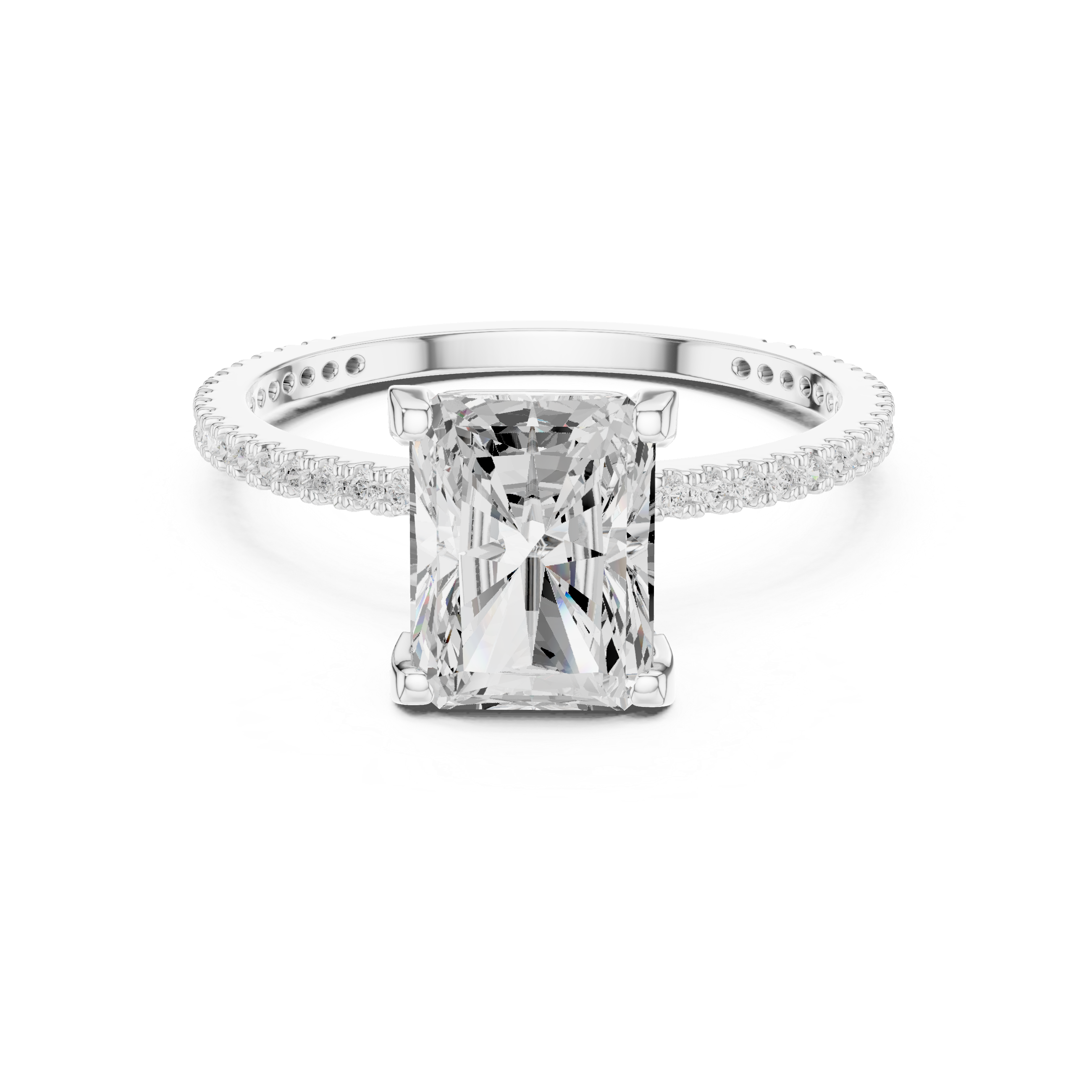 Radiant Cut Solitaire Engagement Ring with Pavé Band