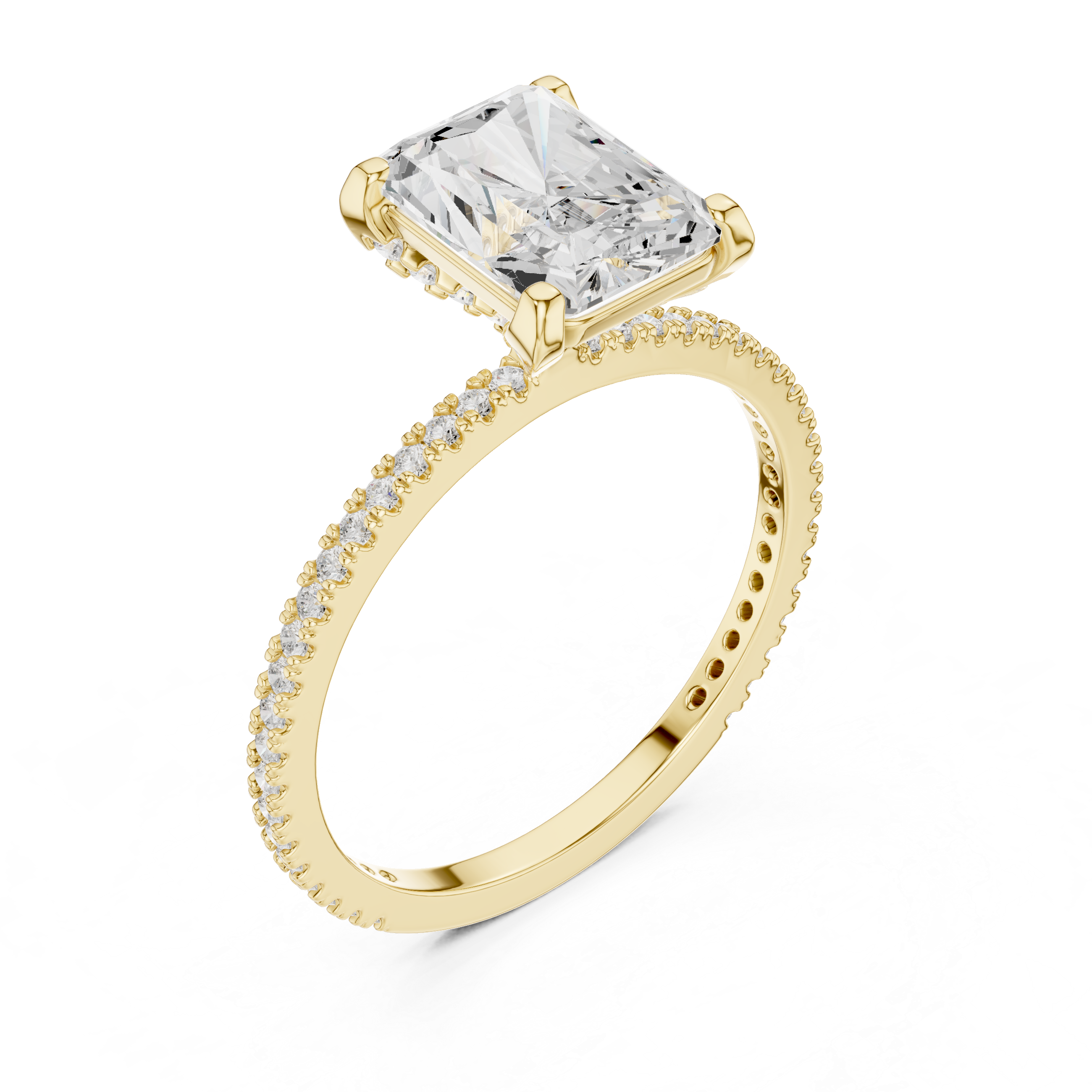 Radiant Cut Solitaire Engagement Ring with Pavé Band
