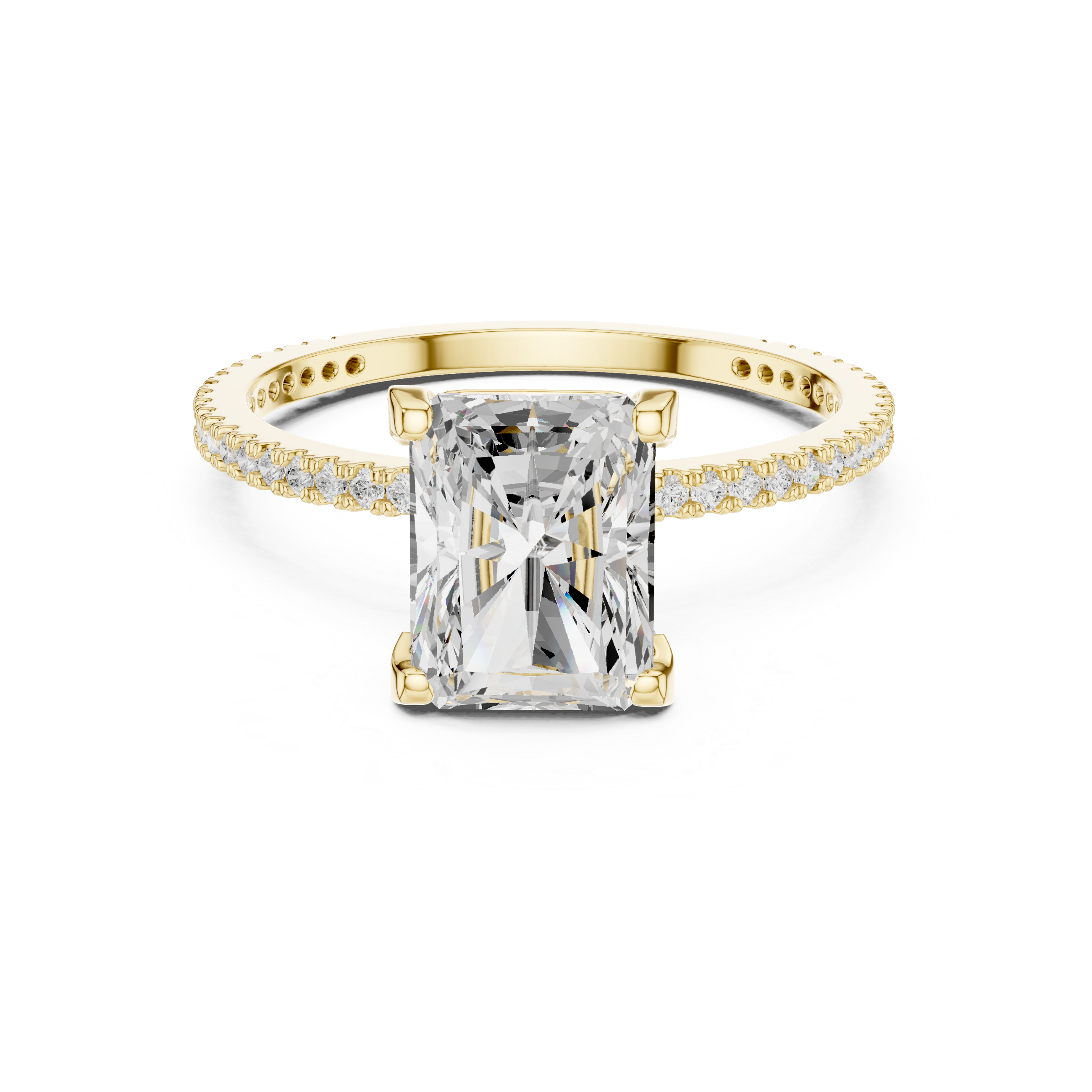 Radiant Cut Solitaire Engagement Ring with Pavé Band