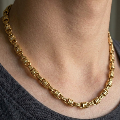Engraved Barrel & Scroll Link Diamond Choker Chain