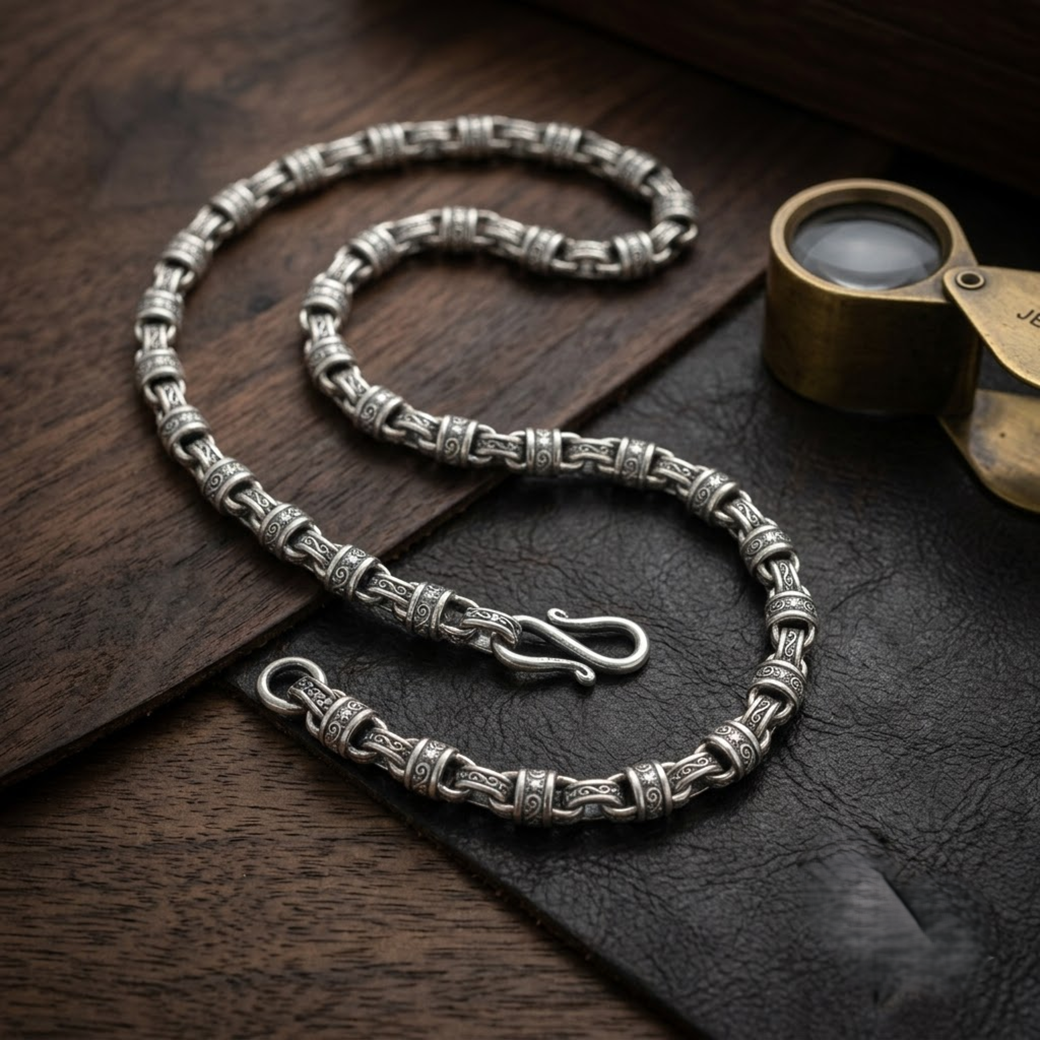 Engraved Barrel & Scroll Link Diamond Choker Chain
