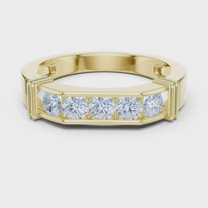 Round Cut Diamond Five-Stone Channel Band