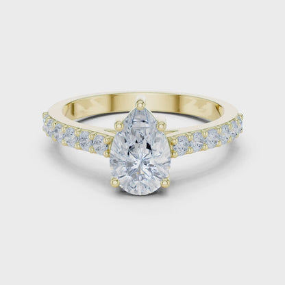 Pear Diamond Ring with Sparkling Accent Band