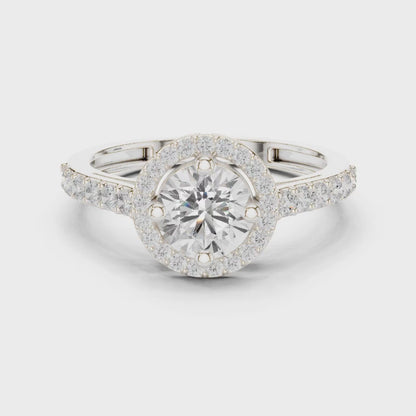 Round Brilliant Halo Engagement Ring with Pavé Band