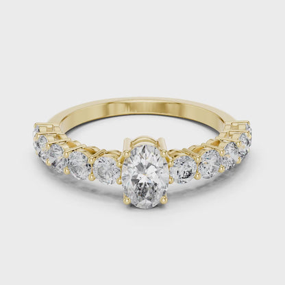 Classic Oval Solitaire Ring with Shared-Prong Diamond Band