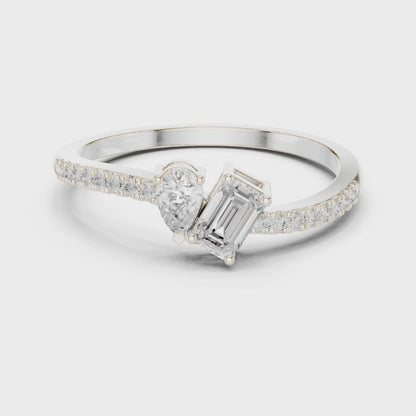 Pear & Emerald Cut Toi Et Moi Bypass Ring