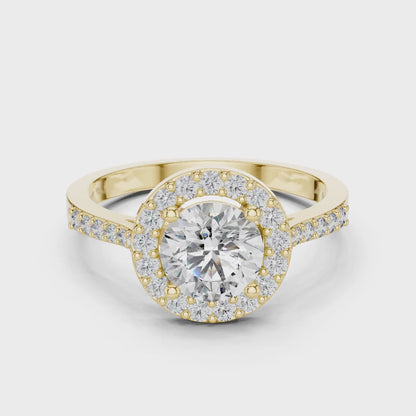 Classic Round Diamond Halo Engagement Ring with Pavé Band