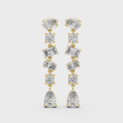 Multi-Shape Cascade Diamond Line Drop Earrings