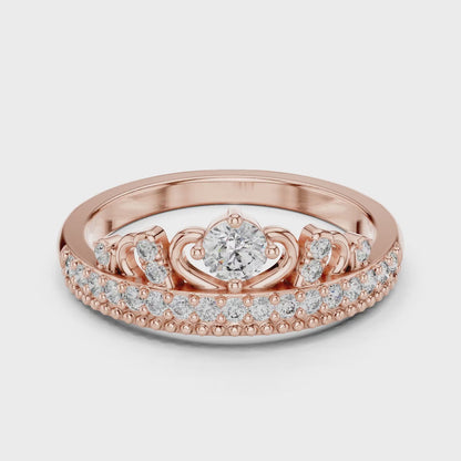 Round Cut Diamond Filigree Crown Band Ring