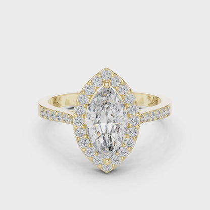 Marquise Diamond Solitaire Halo Ring with Micro-Pavé Shank