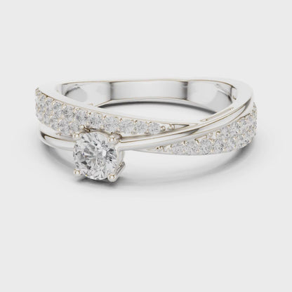Round Brilliant Twisted Cross Over Solitaire Ring