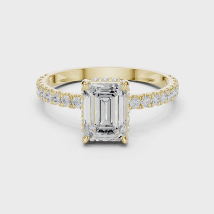 Emerald Cut Hidden Halo Pavé Band Ring