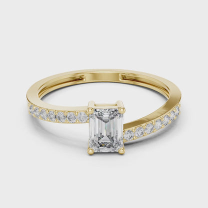 Emerald Cut Diamond Solitaire Ring with Pavé Shank