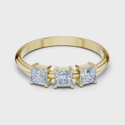 Princess-Cut Diamond Three-Stone Basket Ring