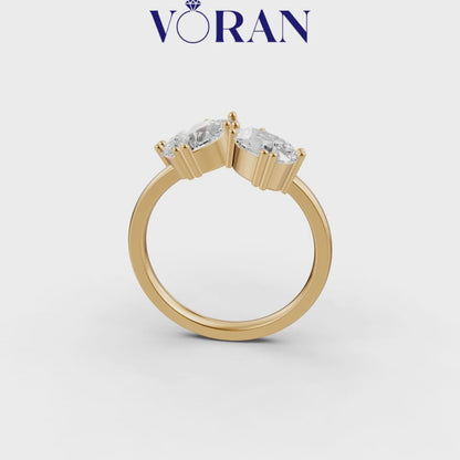 Twin Pear Cut Diamond Asymmetrical Statement Ring