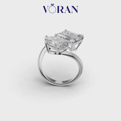 Pear & Emerald Cut Diamond Toi et Moi Bypass Ring