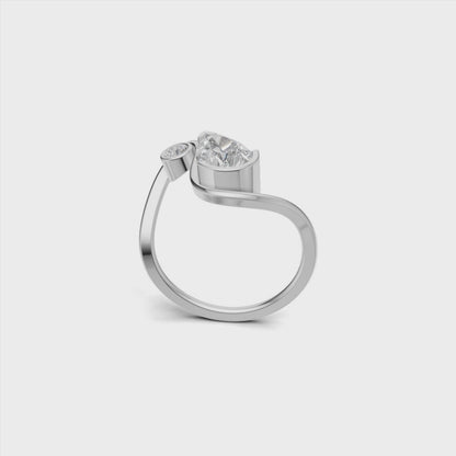 Pear & Round Cut Diamond Bezel Bypass Ring